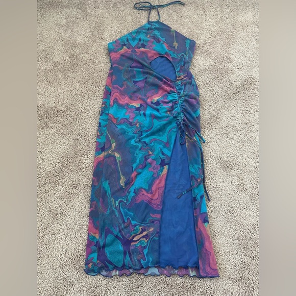 Forever 21 Abstract Mesh Halter Midi Dress - Picture 2 of 6